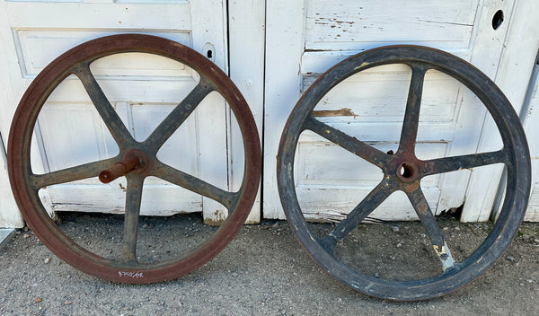 Pair of Industrial Cast Iron Pulley Wheels GA20930