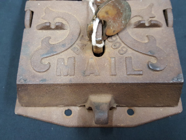 1909 Cast Iron Paper Letter Mail Box Embossed Scroll Designs