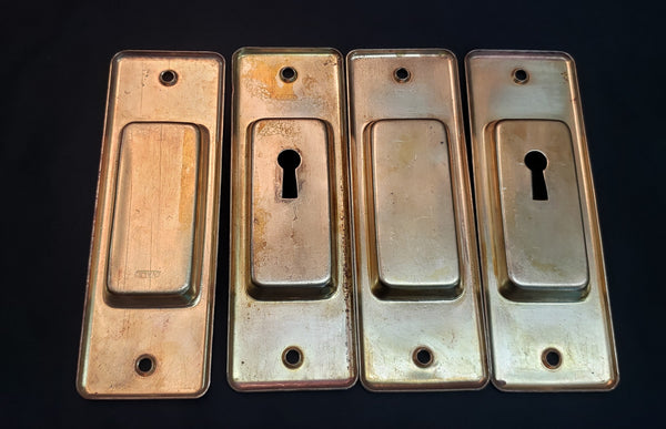 Set of 4 Restored Solid Brass Pocket Door Escutcheon Plates 6" x 2" GS01062