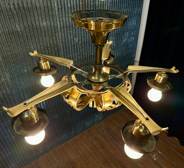 Antique Art Nouveau Style Brass 5-Light Chandelier - 20" W x 13" T - GA21031