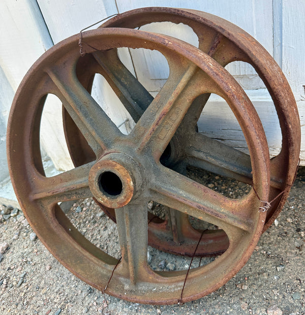 Pair of Industrial Cast Iron Cart Wheels GA20935