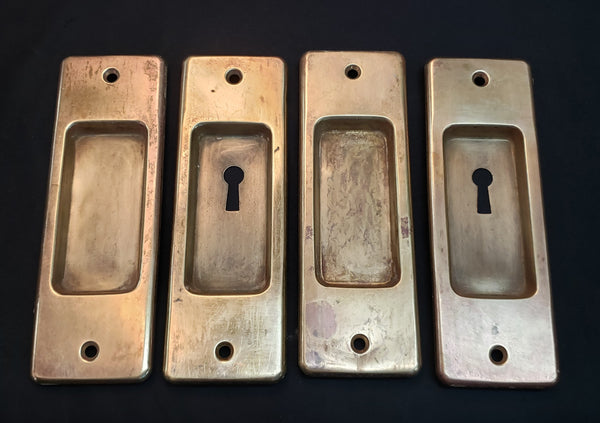 Set of 4 Restored Solid Brass Pocket Door Escutcheon Plates 6" x 2" GS01062