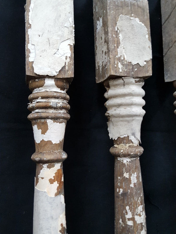 Architectural Salvage 4 Wooden Spindles Balusters Double Spiral Collar Design