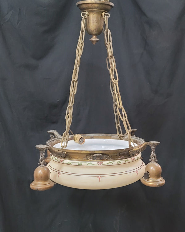 Vintage 5 Light Brass Chandelier w/ Center Shade 24" T GS00971