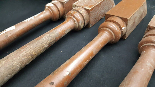 Architectural Salvage 4 Wooden Spindles Balusters With Triple Collars