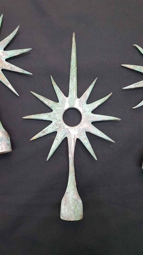 Set of 3 Vintage Bronze Starburst Lightening Rod Finials