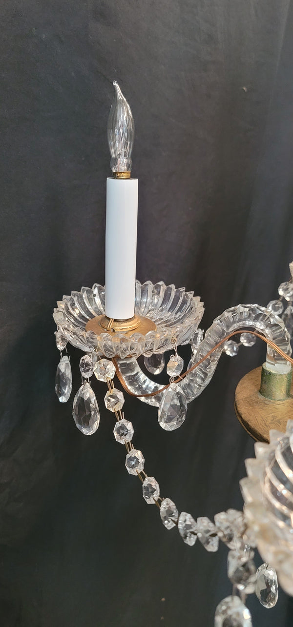 Restored 4 Light Crystal Chandelier w/ Faceted Prism Garland 25" x 19" GS00577