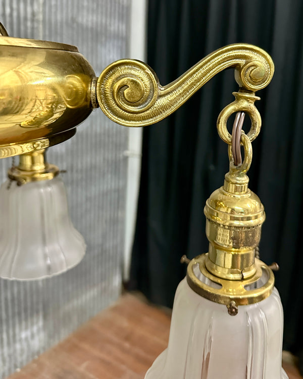 Restored Antique Brass Pan 4-Arm Chandelier GA21009