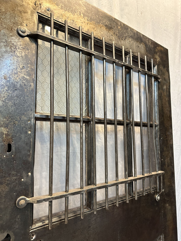 Factory Salvaged 1-Panel 6-Pane Steel Door w/ Iron Security Grate GA20557