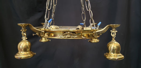 Restored Ornate Victorian 8 Light Brass Pan Chandelier 21" x 37" GS00980