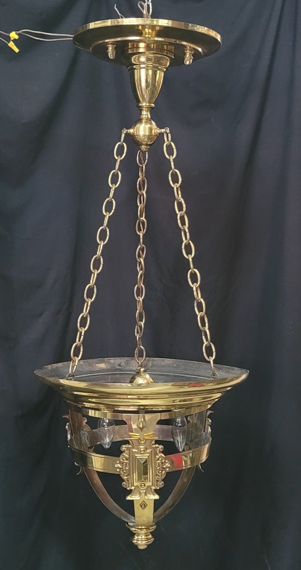 Large Ornate Brass 2 Light Chandelier w/ Large Brass Canopy 20" x 48" GS00995