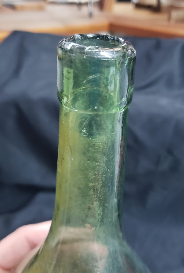 Vintage Hand Blown Torpedo Round Bottom Glass Bottle 10 1/4" x 4 1/2" GS00895