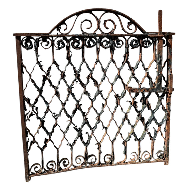 Antique Wrought Iron Arch Top Gate w/ Latch - 35.5" W x 34.5" T - GA20993