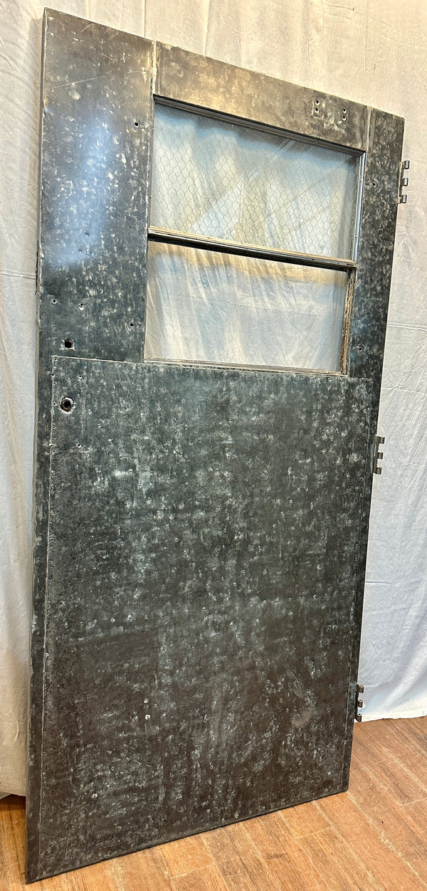 Industrial 2-Pane Galvanized Steel & Chicken Wire Glass Door GA20563