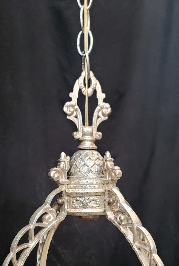Restored Ornate Nickel Plated Brass Pendant Chandelier 16" x 52" GS00999
