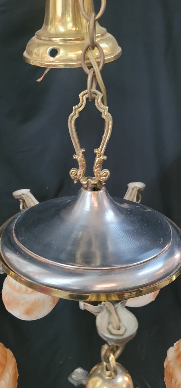 Vintage 5 Light Two Tone Brass Pan Chandelier 18" x 16" GS00970