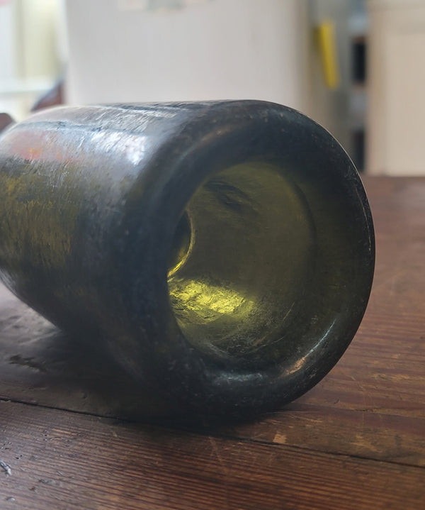 1840's Hand Blown Green Champagne Wine Bottle 10" x 2 3/4" GS00634
