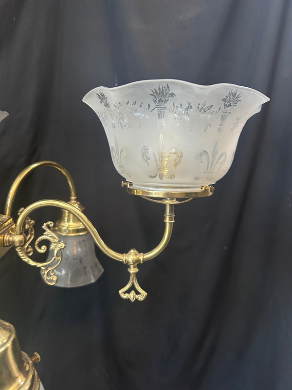 6 Light Brass Chandelier w/ Frosted Glass Shades GS010982