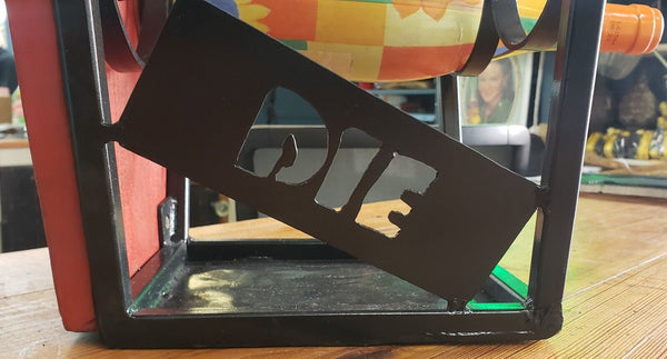 Custom Hand Crafted Coffin Shaped Iron & Wood Wine Rack GS00871