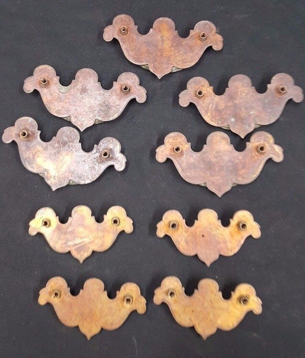 Architectural Salvage Brass Etched Floral Design Drawer Pull Handles Set of 9