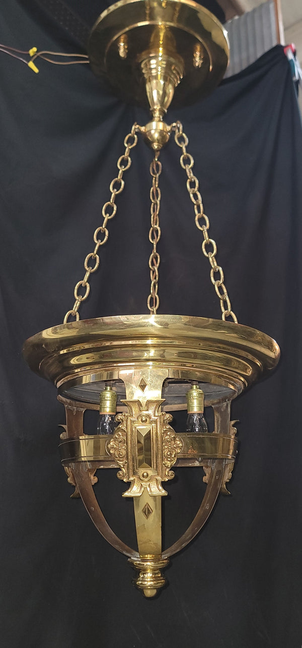 Large Ornate Brass 2 Light Chandelier w/ Large Brass Canopy 20" x 48" GS00995
