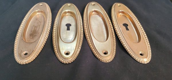 4 Oval Pocket Door Escutcheon Plates with Beaded Trim 7" x 2 1/8" GS00588