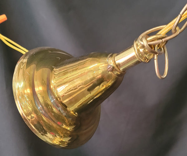 Restored 5 Light Brass Victorian Pan Chandelier w/ Textured White Shades GS01021