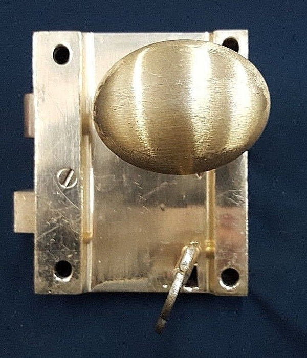 Brass Ship Rim Lock with Oval Knob with Key