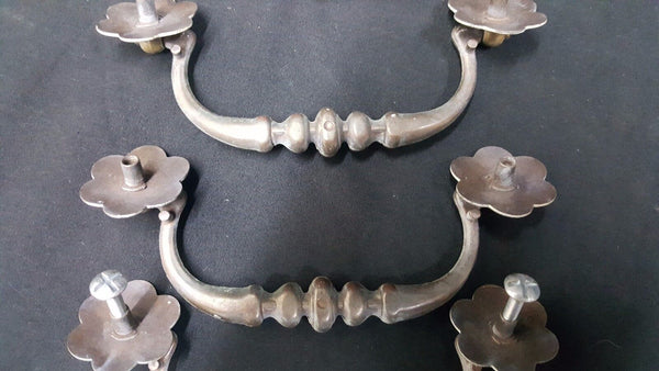 Architectural Salvage Brass & Flower Finial Drawer Pull Handles Set of 5