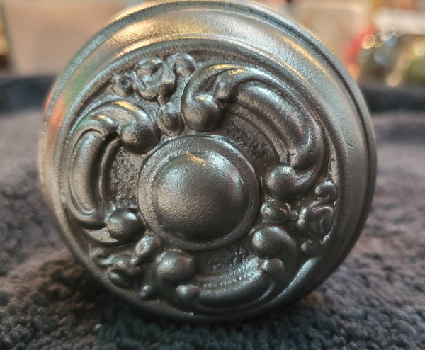 Restored Ornate French Art Nouveau 3 Fold Steel Doorknob Set GAM05