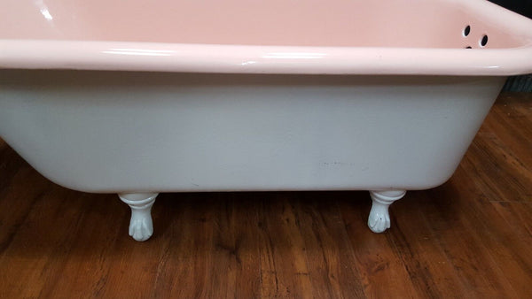 Restored Vintage Pink & White Cast Iron Claw Foot Tub 60" x 30" x 22"