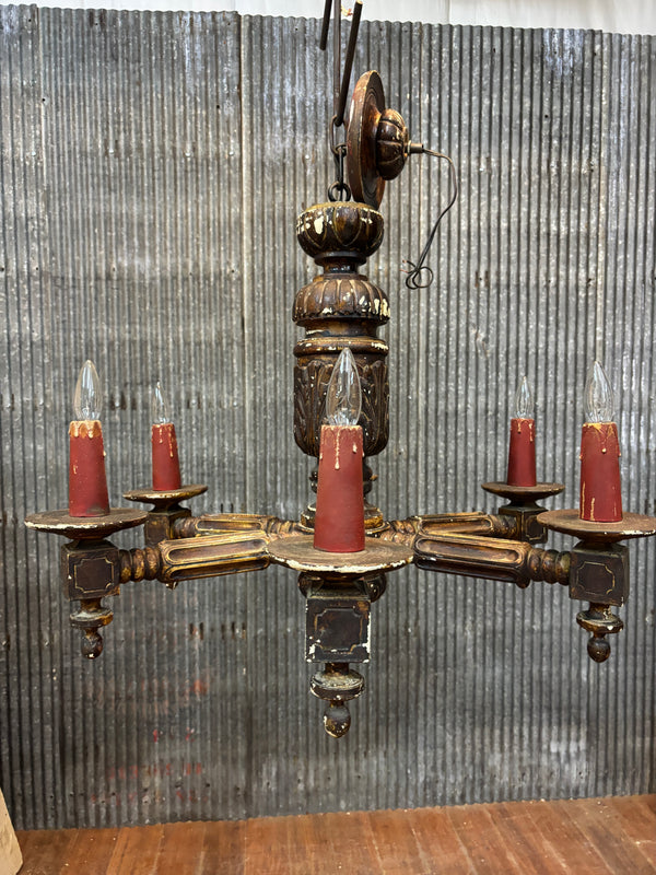 1800s Early Wooden Chandelier with Original Paint GA21168