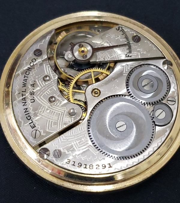 1929 Elgin 10K Gold Filled 7 Ruby Jewel Pocket Watch with 2 Tone Champagne Dial