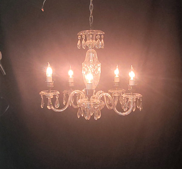 5 Light Crystal Chandelier w/ Diamond Pattern Glass & Canopy 20" x 23" GS00593