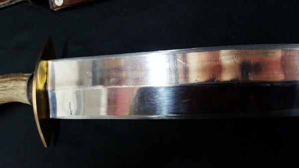 Handmade Knife with Antler Handle & Leather Sheath
