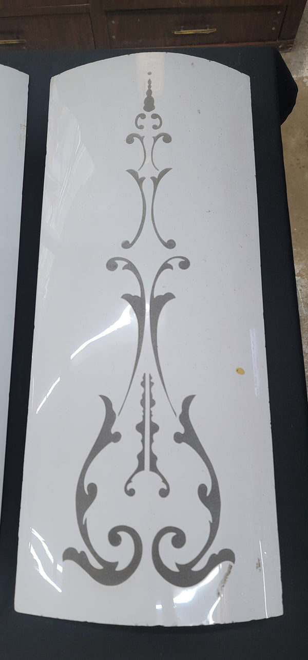 Rare White Cased Etched Curved Glass Panels 24" x 10" - 7 Available! GS00759