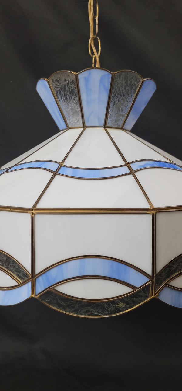 Stained Glass Ceiling Light w/ Cobalt Blue & Florentine Glass Trim GS00882