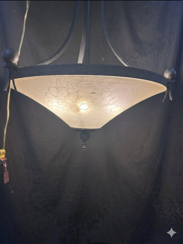 4 Light Metal and Brass Chandelier 26"x23.5" GS010955