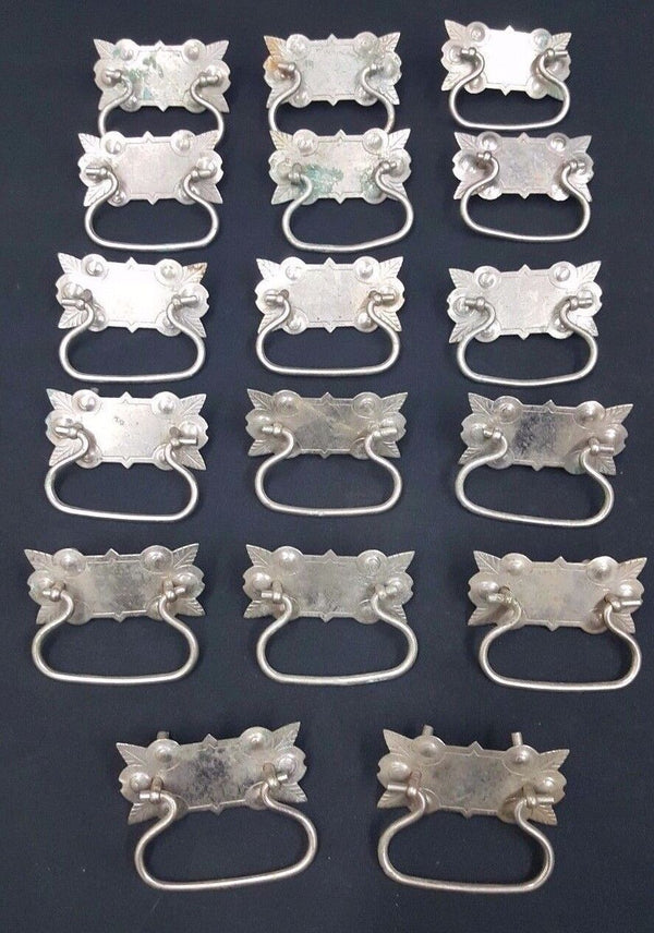 Architectural Salvage Silver Toned Leaf Point Design Pull Handles Set of 17