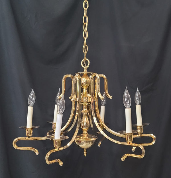 Mid Century Modern 6 Light Brass Chandelier 21" x 27" GS010917