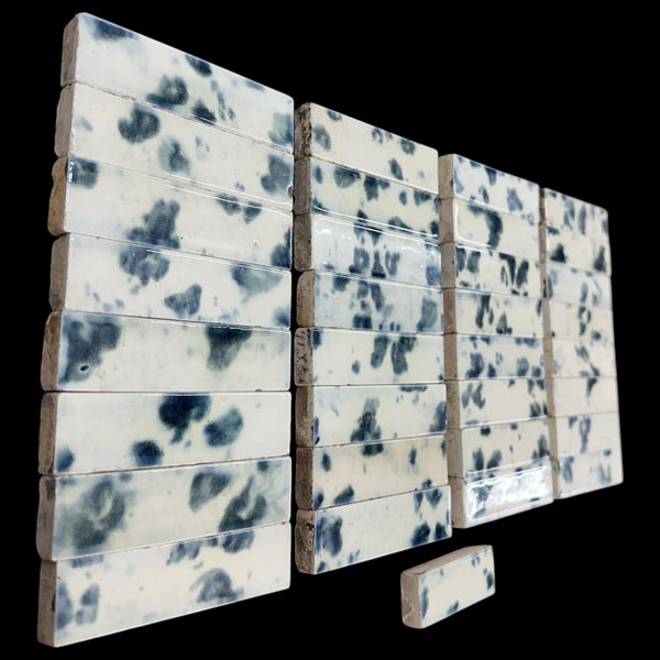 Early 20th Century C. Pardee 4.25" x 1" Blue Mottled Fireplace Tile Set GA20857