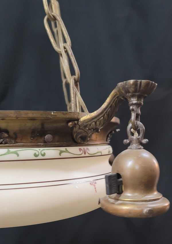 Vintage 5 Light Brass Chandelier w/ Center Shade 24" T GS00971