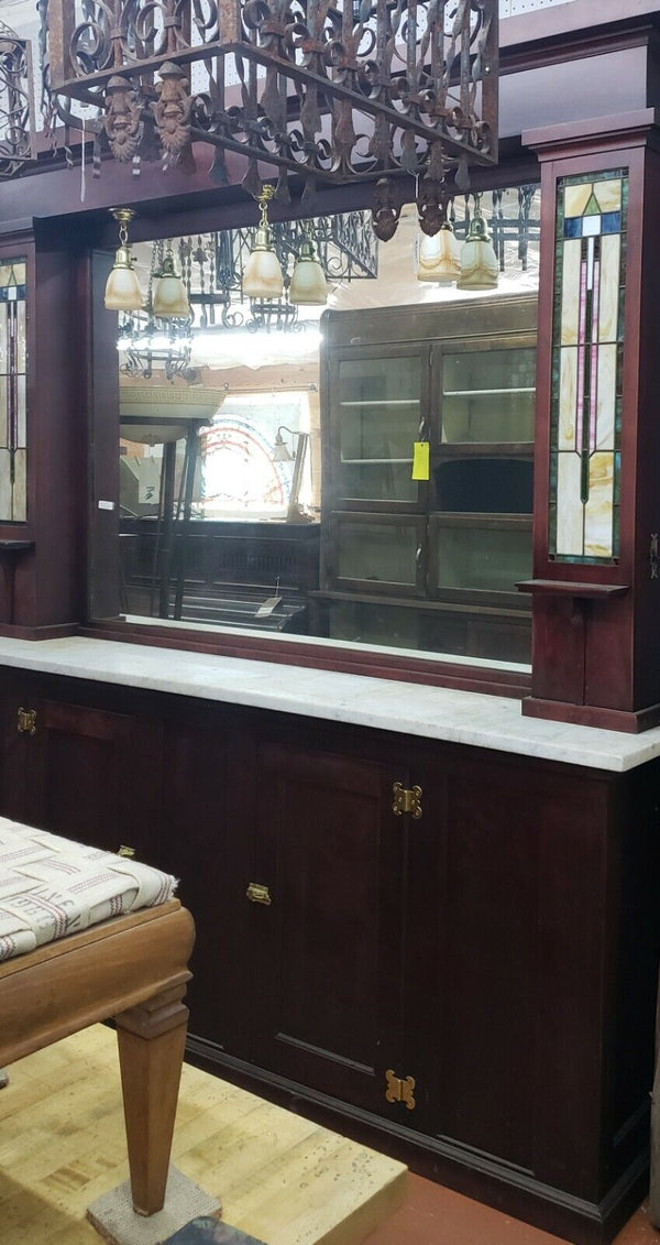 Restored 1920's Art Deco Back Bar Carrara Top Stained Glass Panels & Lighting