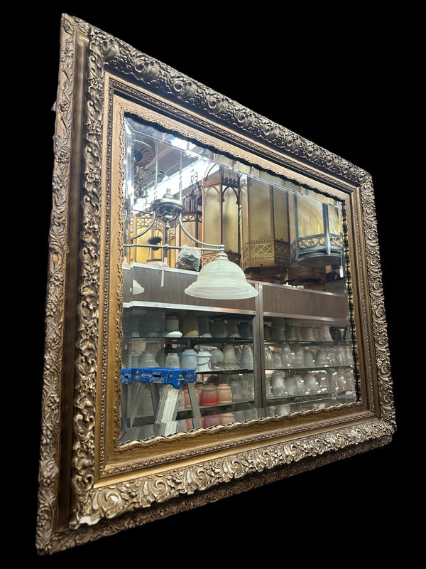 Antique 19th Century Gilt Wood Framed Mirror w/ Beveled Glass GA20851