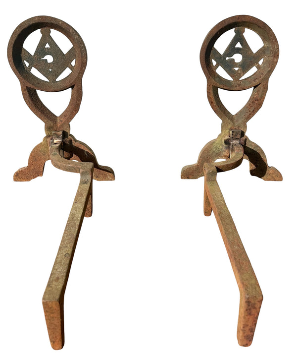 RARE Pair of Restored Masonic Cast Iron Andiron GA20591