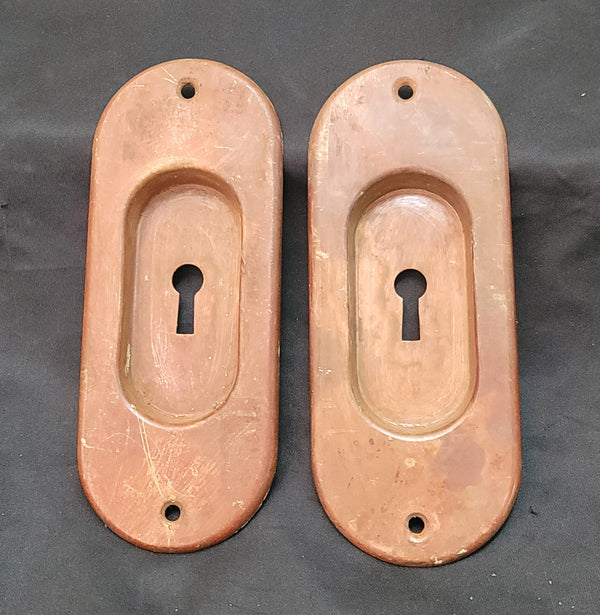 Pair of Oval Brass Pocket Door Keyhole Escutcheon Plates 6" x 2 3/8" GS00855
