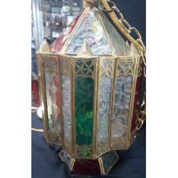 Multi-colored Textured Glass Lantern Chandelier with Chain & Ceiling Mount GA21074