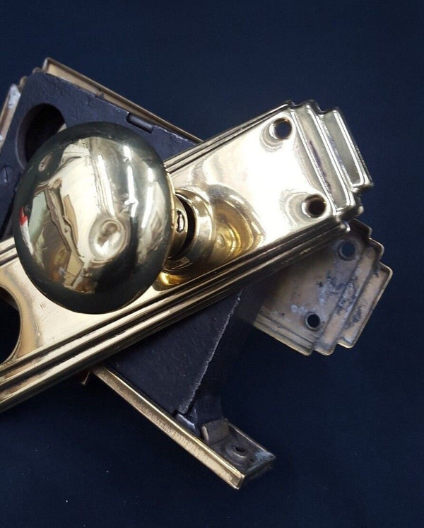 Art Deco Mortise Lock Set w/ Dead Bolt Hole Thumb Turn & Backplates GS00752