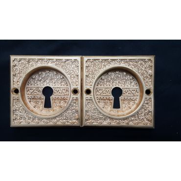 Restored Solid Brass Ornate Pocket Door Keyhole Escutcheon Plates GA1197