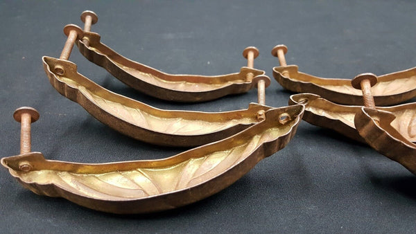 Architectural Salvage Art Deco Half Moon Shaped Drawer Pull Handles Set of 6